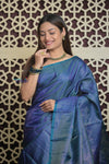 Shubh Lakshmi 2.0 ~ Handloom High Quality Pure Soft Silk Saree in Ink Blue (Silk Mark Certified) - verymuchindian.com
