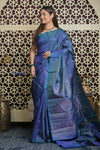 Shubh Lakshmi 2.0 ~ Handloom High Quality Pure Soft Silk Saree in Ink Blue (Silk Mark Certified) - verymuchindian.com