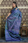 Shubh Lakshmi 2.0 ~ Handloom High Quality Pure Soft Silk Saree in Ink Blue (Silk Mark Certified) - verymuchindian.com