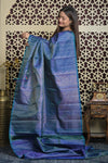 Shubh Lakshmi 2.0 ~ Handloom High Quality Pure Soft Silk Saree in Ink Blue (Silk Mark Certified) - verymuchindian.com