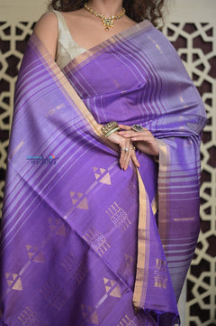 Shubh Lakshmi 2.0 ~ Handloom High Quality Pure Soft Silk Saree in Lilac and Purple (Silk Mark Certified) - verymuchindian.com