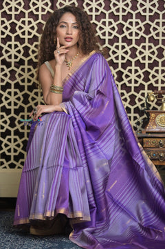 Shubh Lakshmi 2.0 ~ Handloom High Quality Pure Soft Silk Saree in Lilac and Purple (Silk Mark Certified) - verymuchindian.com