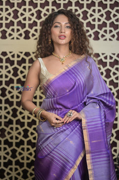 Shubh Lakshmi 2.0 ~ Handloom High Quality Pure Soft Silk Saree in Lilac and Purple (Silk Mark Certified) - verymuchindian.com
