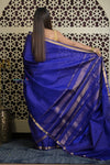 Shubh Lakshmi 2.0 ~ Handloom High Quality Pure Soft Silk Saree in Marine Blue (Silk Mark Certified) - verymuchindian.com