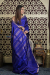 Shubh Lakshmi 2.0 ~ Handloom High Quality Pure Soft Silk Saree in Marine Blue (Silk Mark Certified) - verymuchindian.com