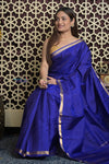 Shubh Lakshmi 2.0 ~ Handloom High Quality Pure Soft Silk Saree in Marine Blue (Silk Mark Certified) - verymuchindian.com