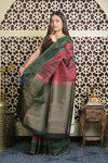Shubh Lakshmi 2.0 ~ Handloom High Quality Pure Soft Silk Saree in Maroon and Green (Silk Mark Certified) - verymuchindian.com