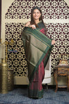 Shubh Lakshmi 2.0 ~ Handloom High Quality Pure Soft Silk Saree in Maroon and Green (Silk Mark Certified) - verymuchindian.com