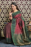 Shubh Lakshmi 2.0 ~ Handloom High Quality Pure Soft Silk Saree in Maroon and Green (Silk Mark Certified) - verymuchindian.com