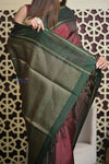Shubh Lakshmi 2.0 ~ Handloom High Quality Pure Soft Silk Saree in Maroon and Green (Silk Mark Certified) - verymuchindian.com