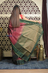 Shubh Lakshmi 2.0 ~ Handloom High Quality Pure Soft Silk Saree in Maroon and Green (Silk Mark Certified) - verymuchindian.com