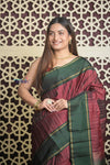 Shubh Lakshmi 2.0 ~ Handloom High Quality Pure Soft Silk Saree in Maroon and Green (Silk Mark Certified) - verymuchindian.com