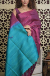 Shubh Lakshmi 2.0 ~ Handloom High Quality Pure Soft Silk Saree in Maroon Pink and Ocean Blue (Silk Mark Certified) - verymuchindian.com