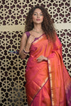 Shubh Lakshmi 2.0 ~ Handloom High Quality Pure Soft Silk Saree in Orange and Blue (Silk Mark Certified) - verymuchindian.com