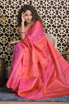 Shubh Lakshmi 2.0 ~ Handloom High Quality Pure Soft Silk Saree in Peach Pink (Silk Mark Certified) - verymuchindian.com