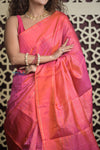 Shubh Lakshmi 2.0 ~ Handloom High Quality Pure Soft Silk Saree in Peach Pink (Silk Mark Certified) - verymuchindian.com