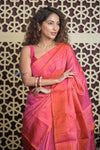 Shubh Lakshmi 2.0 ~ Handloom High Quality Pure Soft Silk Saree in Peach Pink (Silk Mark Certified) - verymuchindian.com