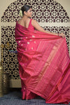 Shubh Lakshmi 2.0 ~ Handloom High Quality Pure Soft Silk Saree in Peach Pink with Cow Motif (Silk Mark Certified) - verymuchindian.com