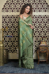 Shubh Lakshmi 2.0 ~ Handloom High Quality Pure Soft Silk Saree in Pista Green and Gold (Silk Mark Certified) - verymuchindian.com