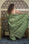 Shubh Lakshmi 2.0 ~ Handloom High Quality Pure Soft Silk Saree in Pista Green and Gold (Silk Mark Certified) - verymuchindian.com