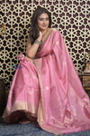 Shubh Lakshmi 2.0 ~ Handloom High Quality Pure Soft Silk Saree in Powder Pink (Silk Mark Certified) - verymuchindian.com
