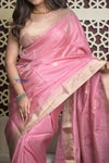 Shubh Lakshmi 2.0 ~ Handloom High Quality Pure Soft Silk Saree in Powder Pink (Silk Mark Certified) - verymuchindian.com