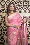 Shubh Lakshmi 2.0 ~ Handloom High Quality Pure Soft Silk Saree in Powder Pink (Silk Mark Certified) - verymuchindian.com