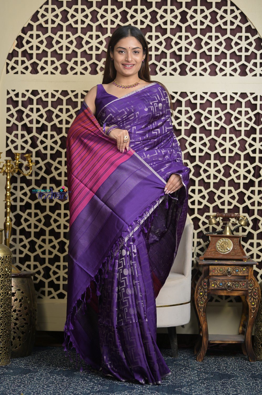 Shubh Lakshmi 2.0 ~ Handloom High Quality Pure Soft Silk Saree in Purple and Pink (Silk Mark Certified) - verymuchindian.com