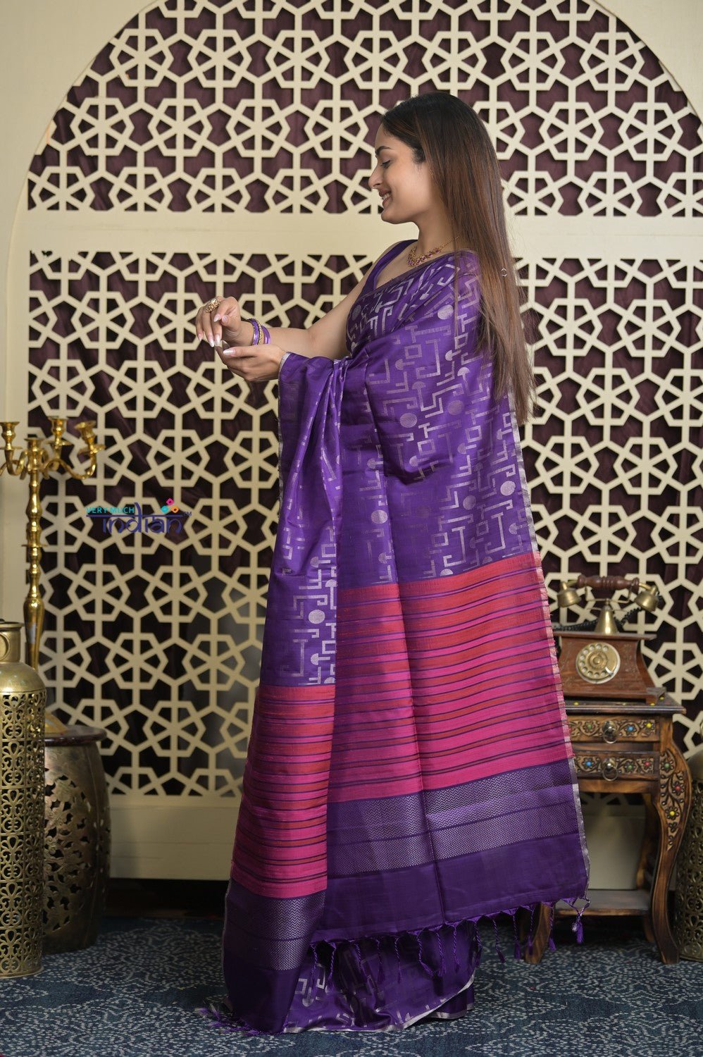 Shubh Lakshmi 2.0 ~ Handloom High Quality Pure Soft Silk Saree in Purple and Pink (Silk Mark Certified) - verymuchindian.com