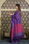 Shubh Lakshmi 2.0 ~ Handloom High Quality Pure Soft Silk Saree in Purple and Pink (Silk Mark Certified) - verymuchindian.com