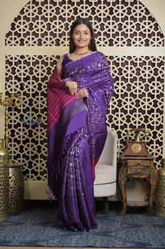 Shubh Lakshmi 2.0 ~ Handloom High Quality Pure Soft Silk Saree in Purple and Pink (Silk Mark Certified) - verymuchindian.com