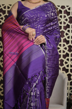 Shubh Lakshmi 2.0 ~ Handloom High Quality Pure Soft Silk Saree in Purple and Pink (Silk Mark Certified) - verymuchindian.com