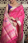 Shubh Lakshmi 2.0 ~ Handloom High Quality Pure Soft Silk Saree in Rani Pink and Silver (Silk Mark Certified) - verymuchindian.com