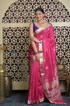 Shubh Lakshmi 2.0 ~ Handloom High Quality Pure Soft Silk Saree in Rani Pink and Silver (Silk Mark Certified) - verymuchindian.com