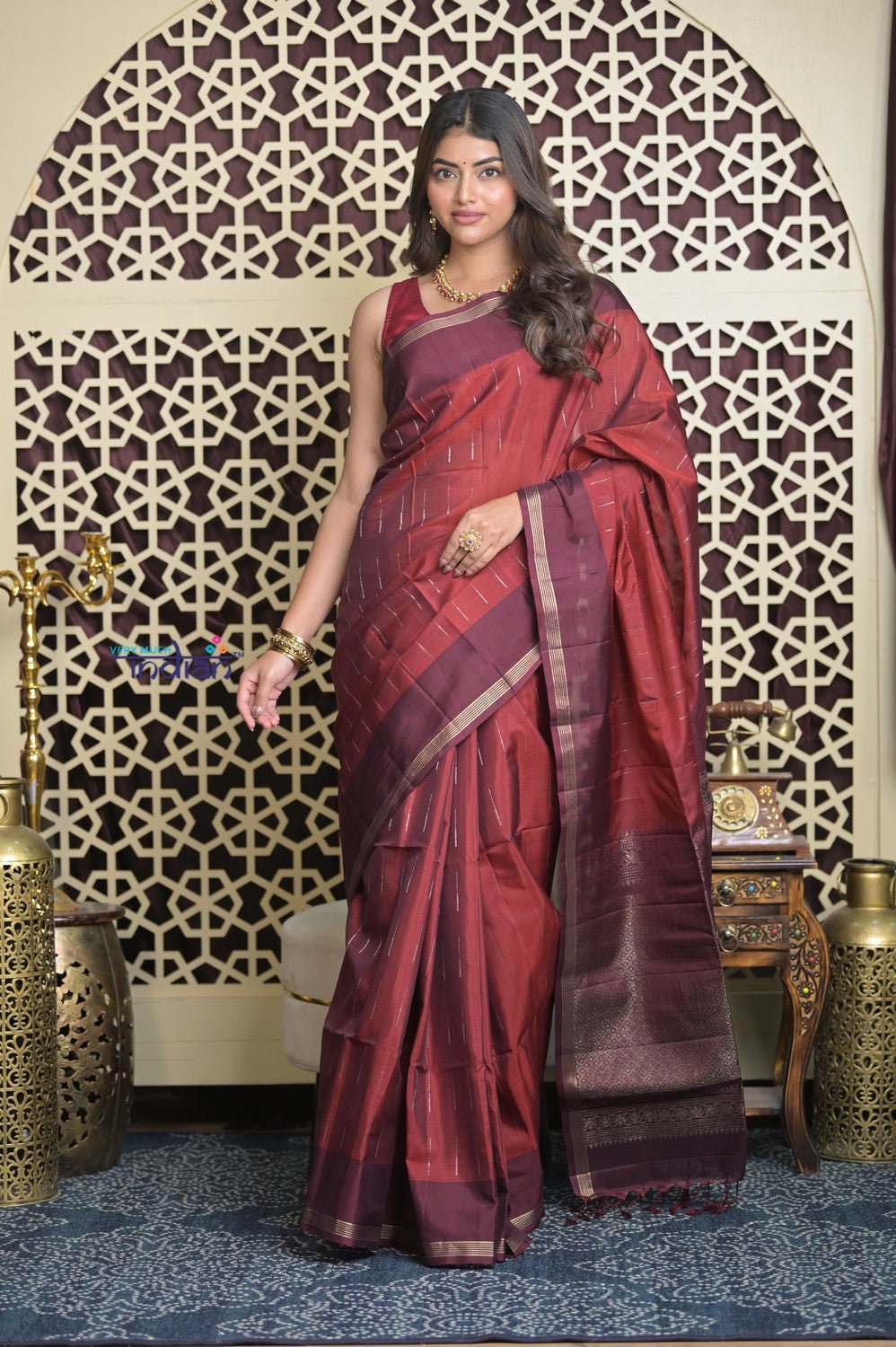 Shubh Lakshmi 2.0 ~ Handloom High Quality Pure Soft Silk Saree in Red and Maroon (Silk Mark Certified) - verymuchindian.com