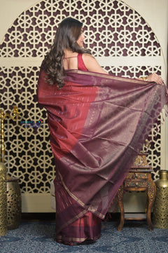 Shubh Lakshmi 2.0 ~ Handloom High Quality Pure Soft Silk Saree in Red and Maroon (Silk Mark Certified) - verymuchindian.com