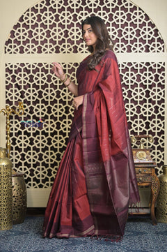 Shubh Lakshmi 2.0 ~ Handloom High Quality Pure Soft Silk Saree in Red and Maroon (Silk Mark Certified) - verymuchindian.com