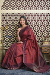 Shubh Lakshmi 2.0 ~ Handloom High Quality Pure Soft Silk Saree in Red and Maroon (Silk Mark Certified) - verymuchindian.com