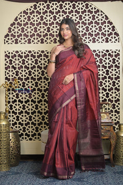 Shubh Lakshmi 2.0 ~ Handloom High Quality Pure Soft Silk Saree in Red and Maroon (Silk Mark Certified) - verymuchindian.com