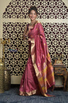 Shubh Lakshmi 2.0 ~ Handloom High Quality Pure Soft Silk Saree in Rose Pink and Gold (Silk Mark Certified) - verymuchindian.com