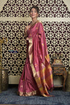 Shubh Lakshmi 2.0 ~ Handloom High Quality Pure Soft Silk Saree in Rose Pink and Gold (Silk Mark Certified) - verymuchindian.com