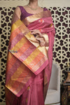 Shubh Lakshmi 2.0 ~ Handloom High Quality Pure Soft Silk Saree in Rose Pink and Gold (Silk Mark Certified) - verymuchindian.com