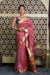 Shubh Lakshmi 2.0 ~ Handloom High Quality Pure Soft Silk Saree in Rose Pink and Gold (Silk Mark Certified) - verymuchindian.com