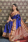 Shubh Lakshmi 2.0 ~ Handloom High Quality Pure Soft Silk Saree in Royal Blue and Yellow (Silk Mark Certified) - verymuchindian.com