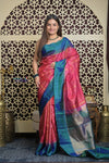 Shubh Lakshmi 2.0 ~ Handloom High Quality Pure Soft Silk Saree in Salient Pink and Blue (Silk Mark Certified) - verymuchindian.com