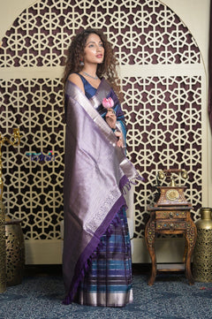 Shubh Lakshmi 2.0 ~ Handloom High Quality Pure Soft Silk Saree in Shades Of Blue (Silk Mark Certified) - verymuchindian.com