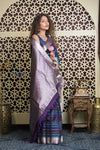 Shubh Lakshmi 2.0 ~ Handloom High Quality Pure Soft Silk Saree in Shades Of Blue (Silk Mark Certified) - verymuchindian.com