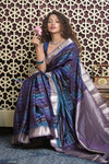 Shubh Lakshmi 2.0 ~ Handloom High Quality Pure Soft Silk Saree in Shades Of Blue (Silk Mark Certified) - verymuchindian.com