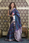 Shubh Lakshmi 2.0 ~ Handloom High Quality Pure Soft Silk Saree in Shades Of Blue (Silk Mark Certified) - verymuchindian.com