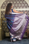 Shubh Lakshmi 2.0 ~ Handloom High Quality Pure Soft Silk Saree in Shades Of Blue (Silk Mark Certified) - verymuchindian.com